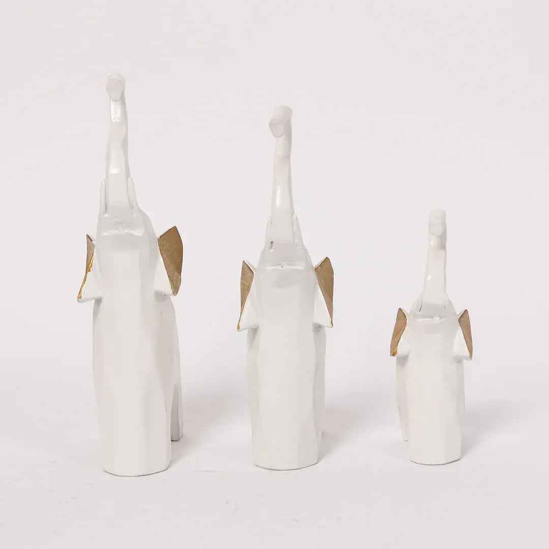 Decorative White Elephant Statue with Gold Finish Set of 3