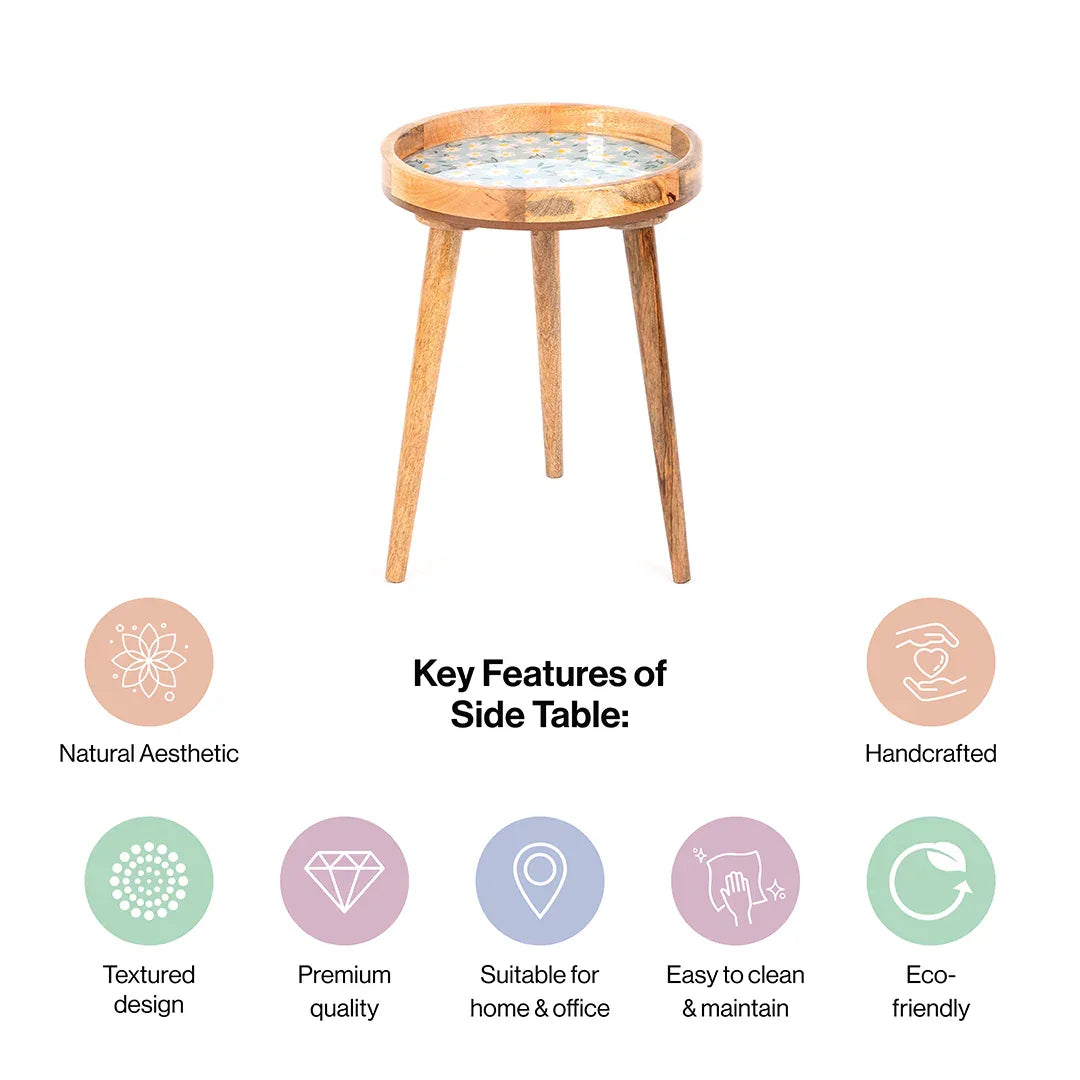 Wooden Side Table in Sunflower Pattern For Living Room & Bedroom