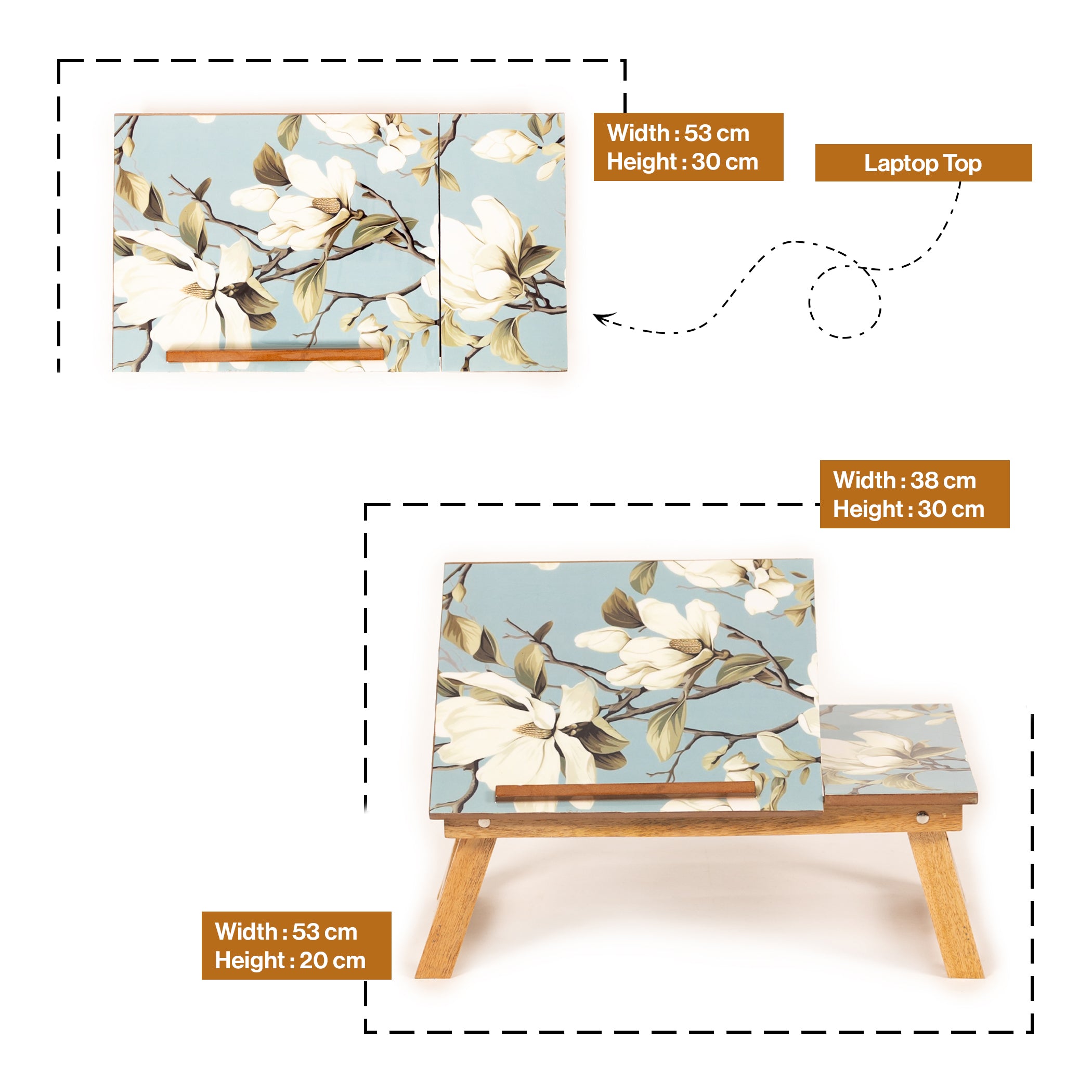 Mango Wood Handmade Folding Laptop Table in Blueflower with Epoxy Resin