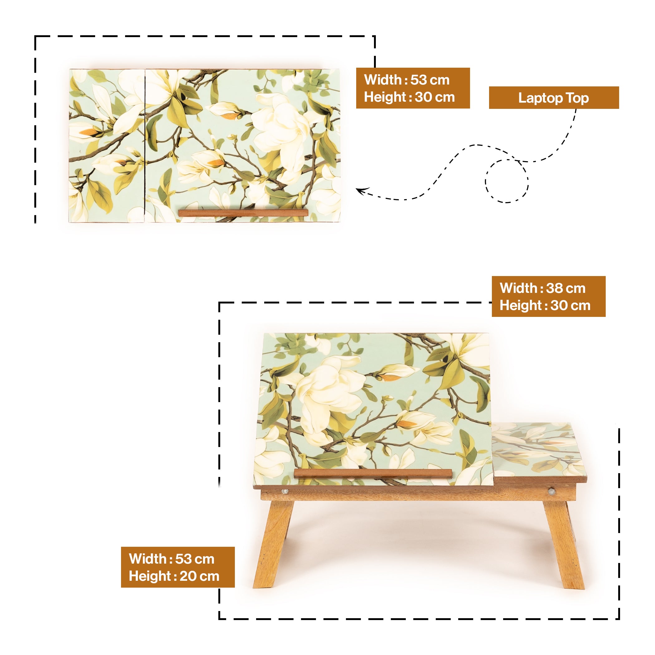 Mango Wood Handmade Folding Laptop Table in Green Magnolia with Epoxy Resin