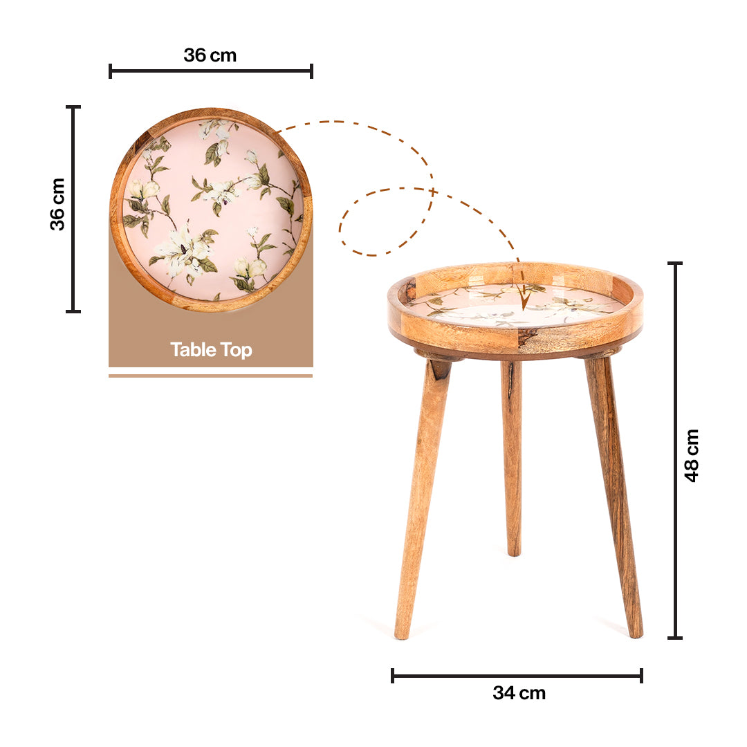 Handcrafted Round Side Table for Living Room in Dusty Pink - End Table for Tea & Snacks