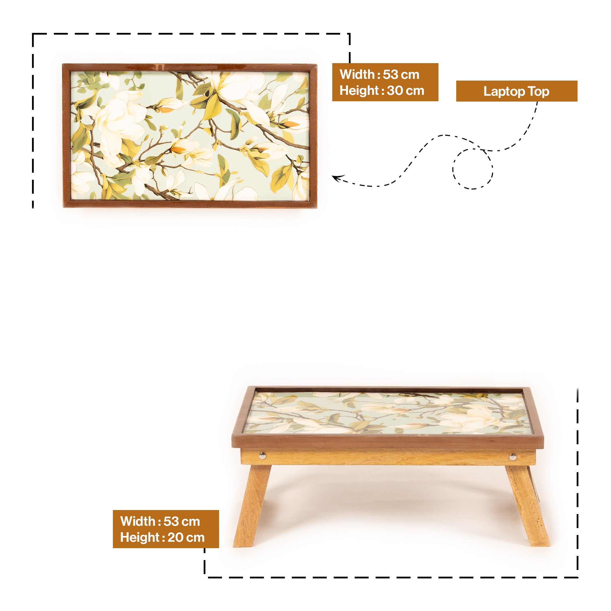 Mango Wood Handmade Fixed Green Magnolia Laptop Table with Epoxy Resin