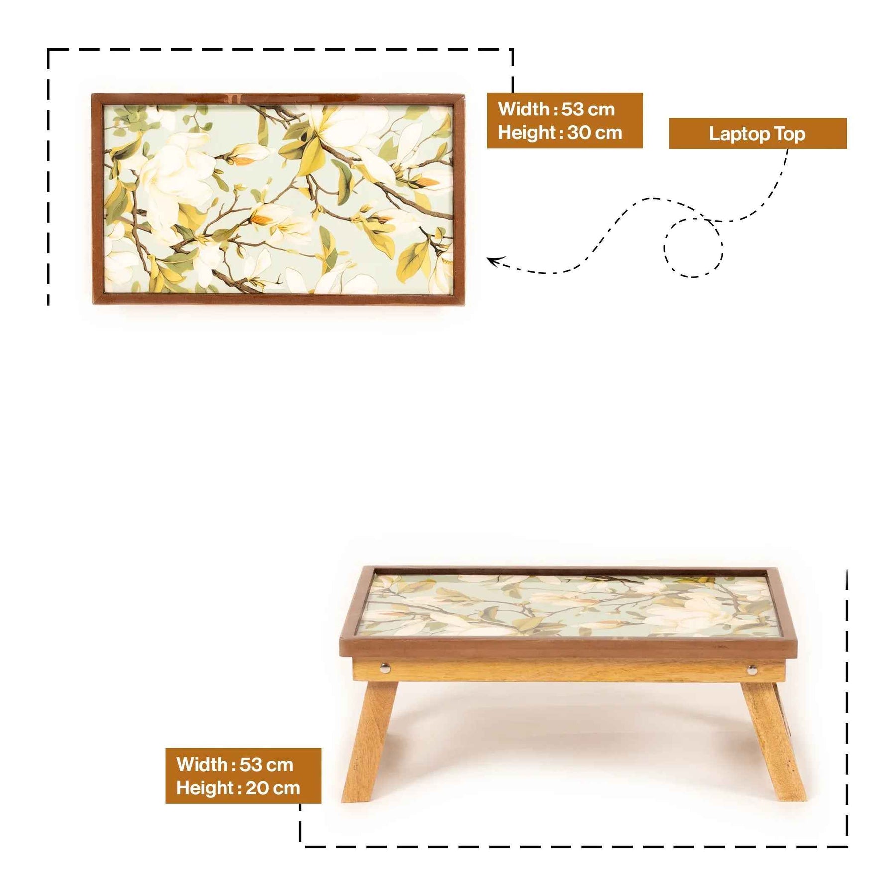 Mango Wood Handmade Fixed Green Magnolia Laptop Table with Epoxy Resin