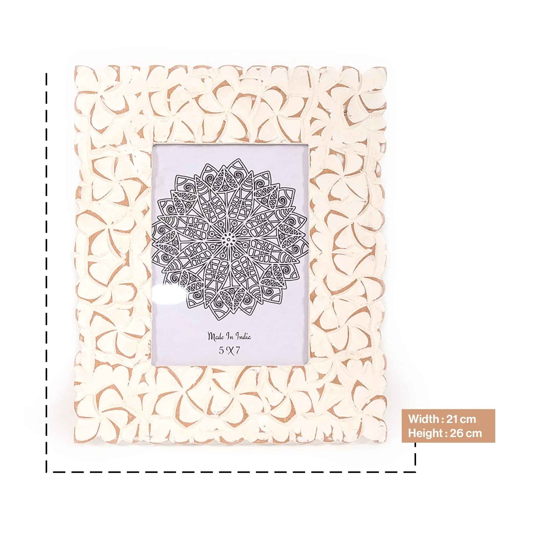 Handcrafted Floral Photo Frame in Rustic White