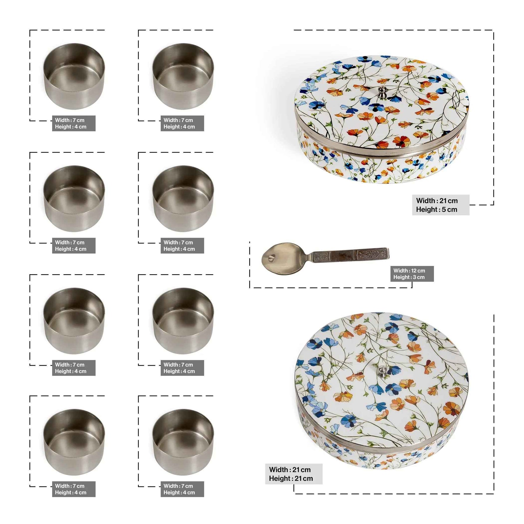 Premium Stainless Steel Masala Box (Spice Box) in Spring Blossom Design