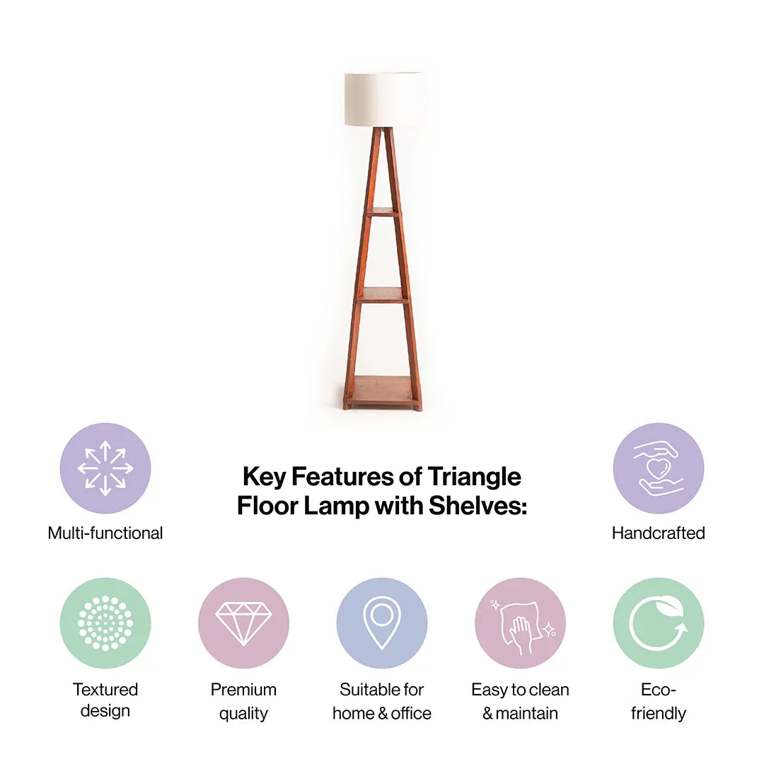 Wooden Floor Lamp With Shelf Storage in 3 Tiered | Tiered Floor Lamps for Living Room and Bedroom