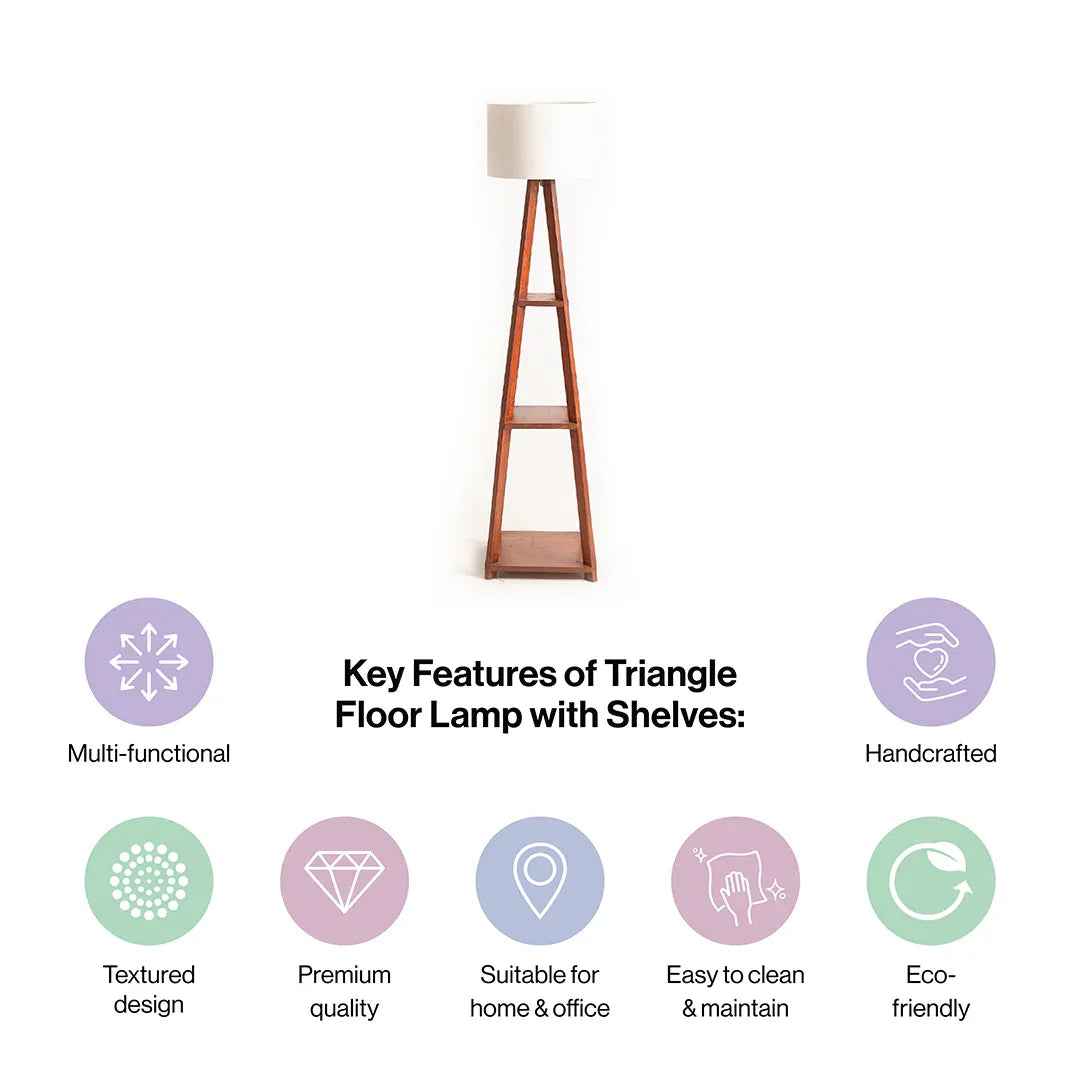 Wooden Floor Lamp With Shelf Storage in 3 Tiered