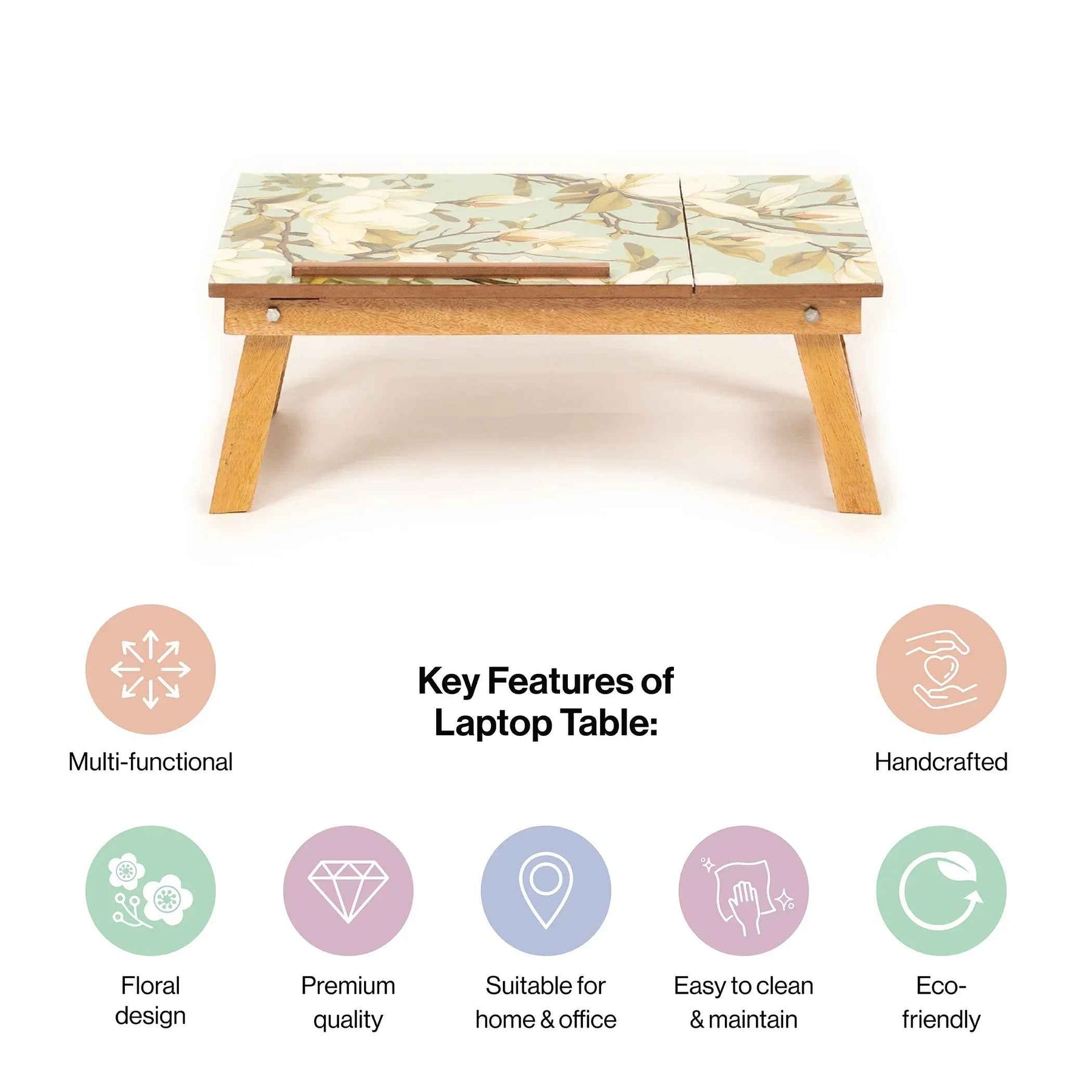 Mango Wood Handmade Folding Laptop Table in Green Magnolia with Epoxy Resin