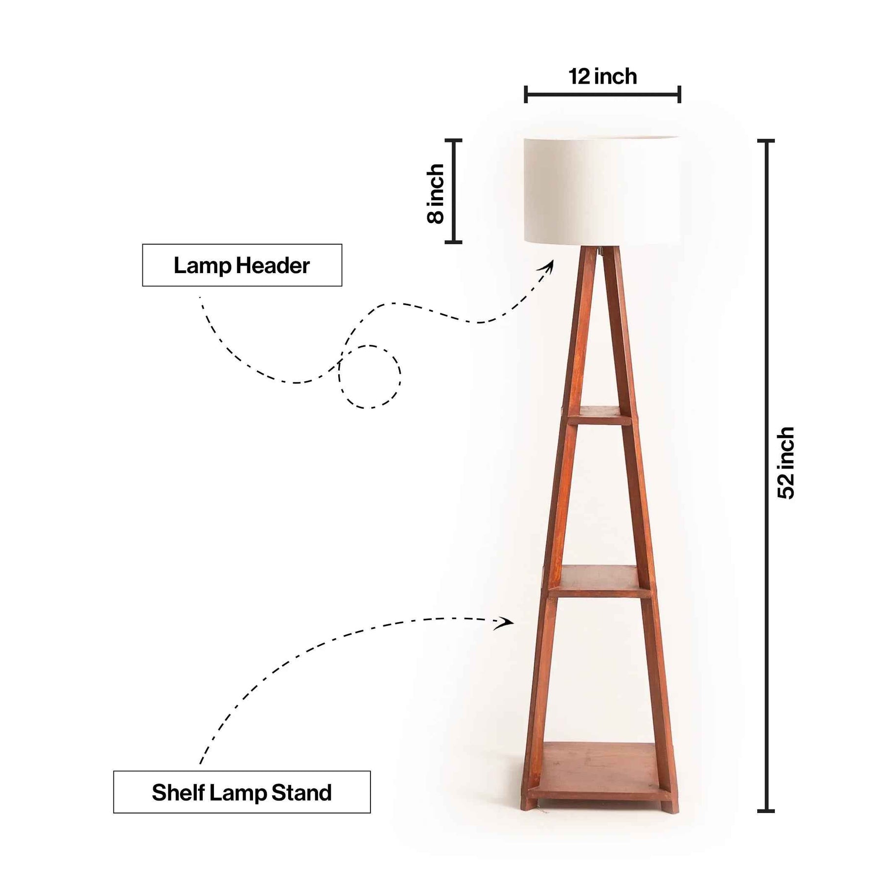 Wooden Floor Lamp With Shelf Storage in 3 Tiered