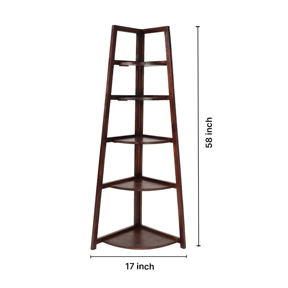Wooden Corner Ladder 5 Tier Shelf for Home Decor