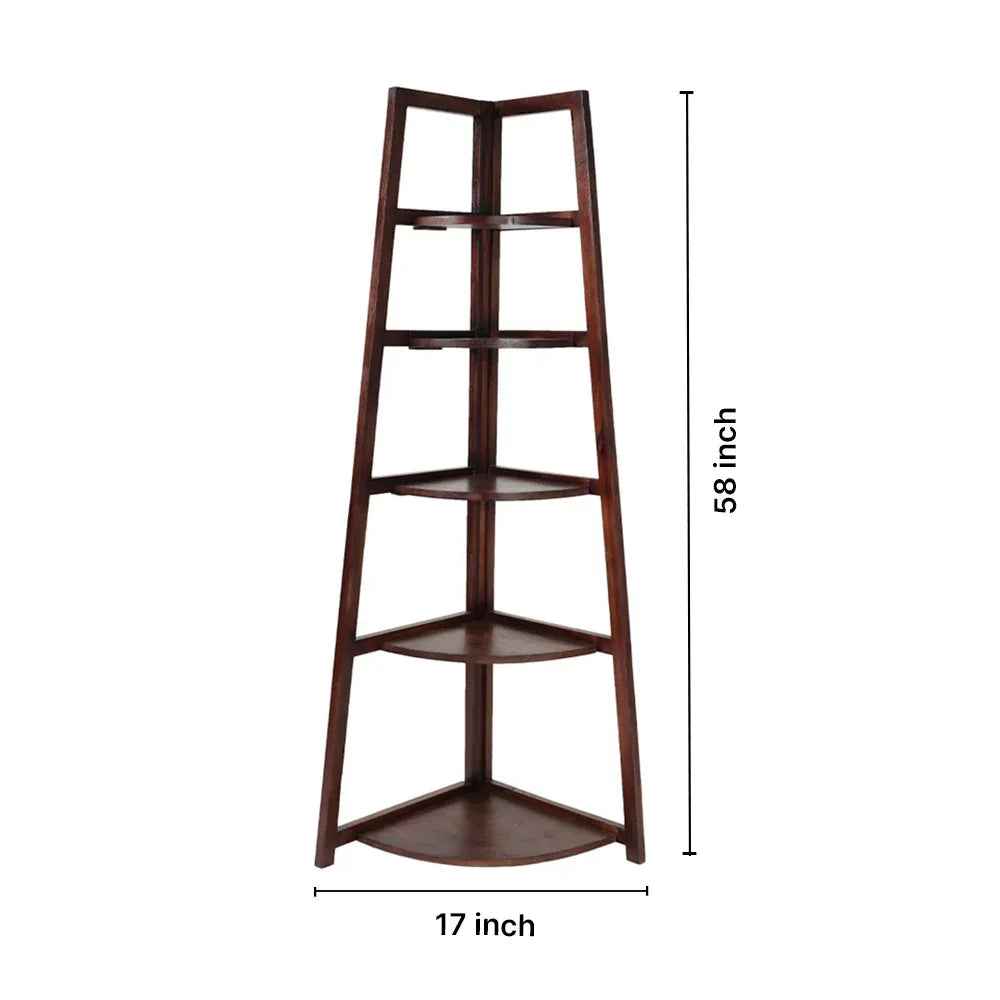 Wooden Corner Ladder 5 Tier Shelf for Home Decor