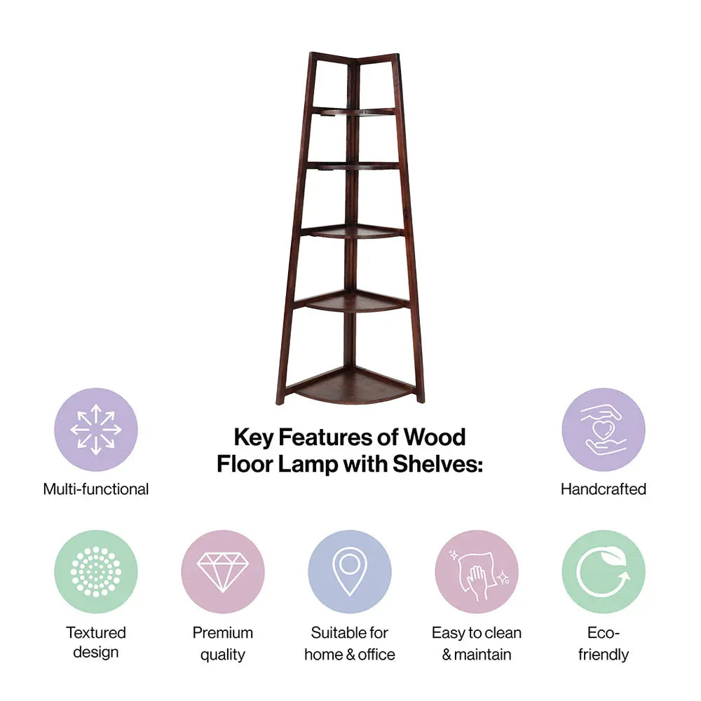 Wooden Corner Ladder 5 Tier Shelf for Home Decor