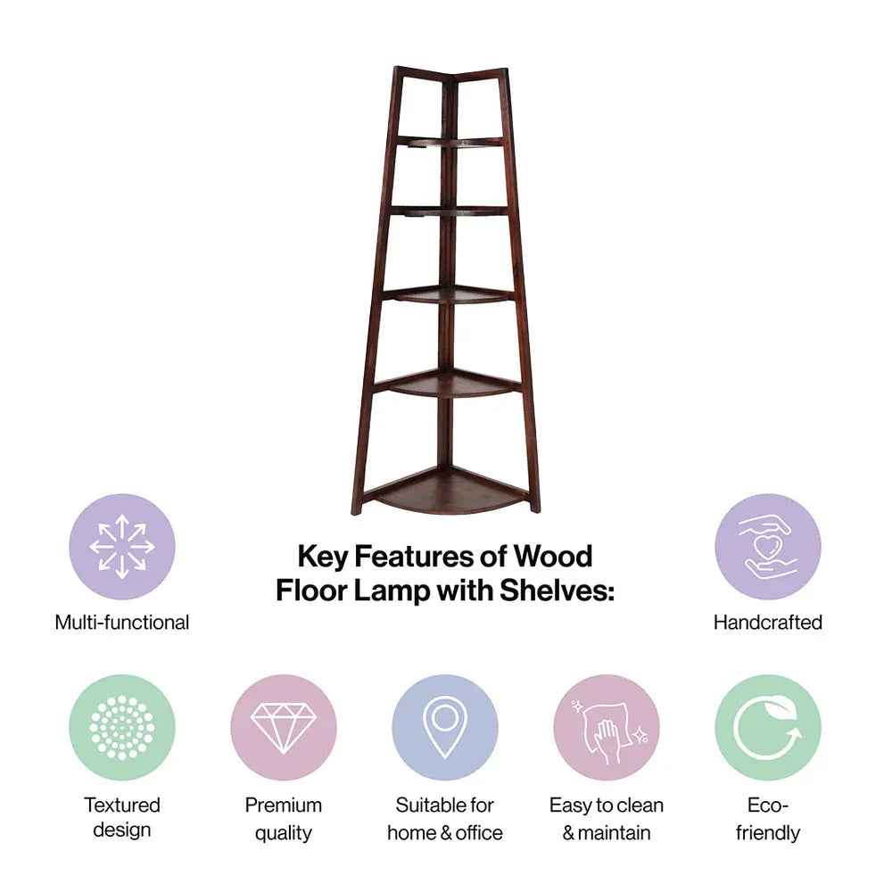 Wooden Corner Ladder 5 Tier Shelf for Home Decor