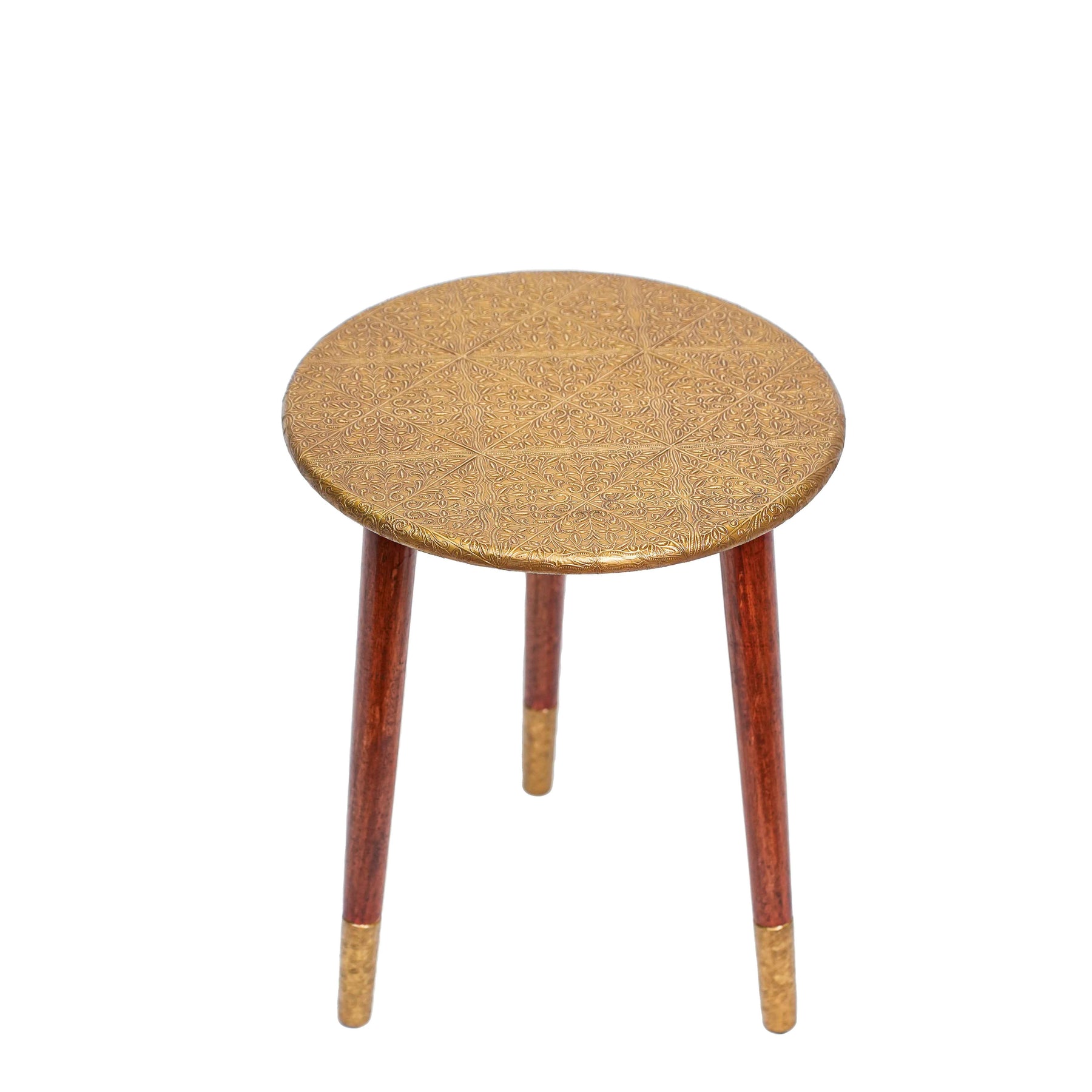 Round Wooden Bedside Table in Gold Floral Pattern