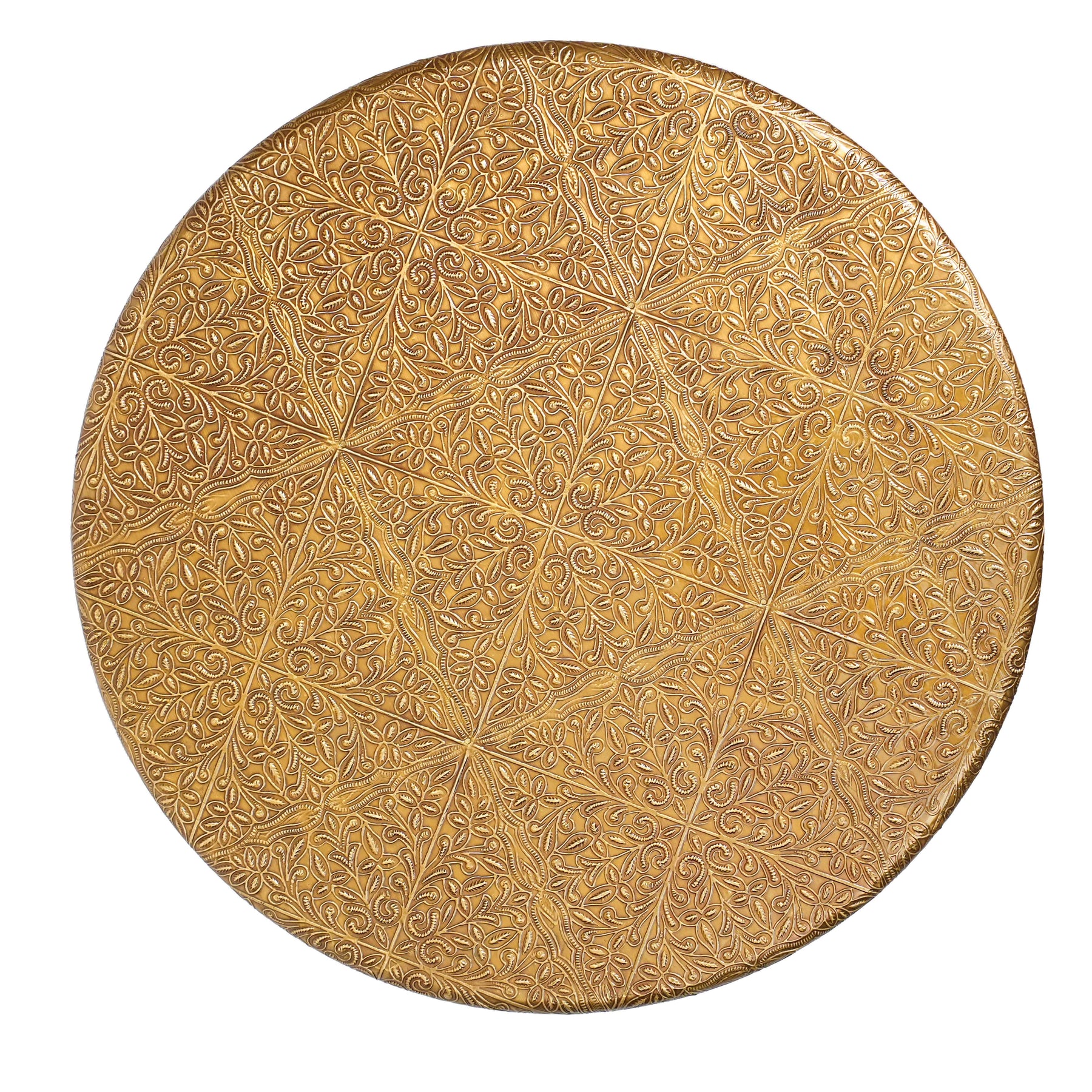Round Wooden Bedside Table in Gold Floral Pattern