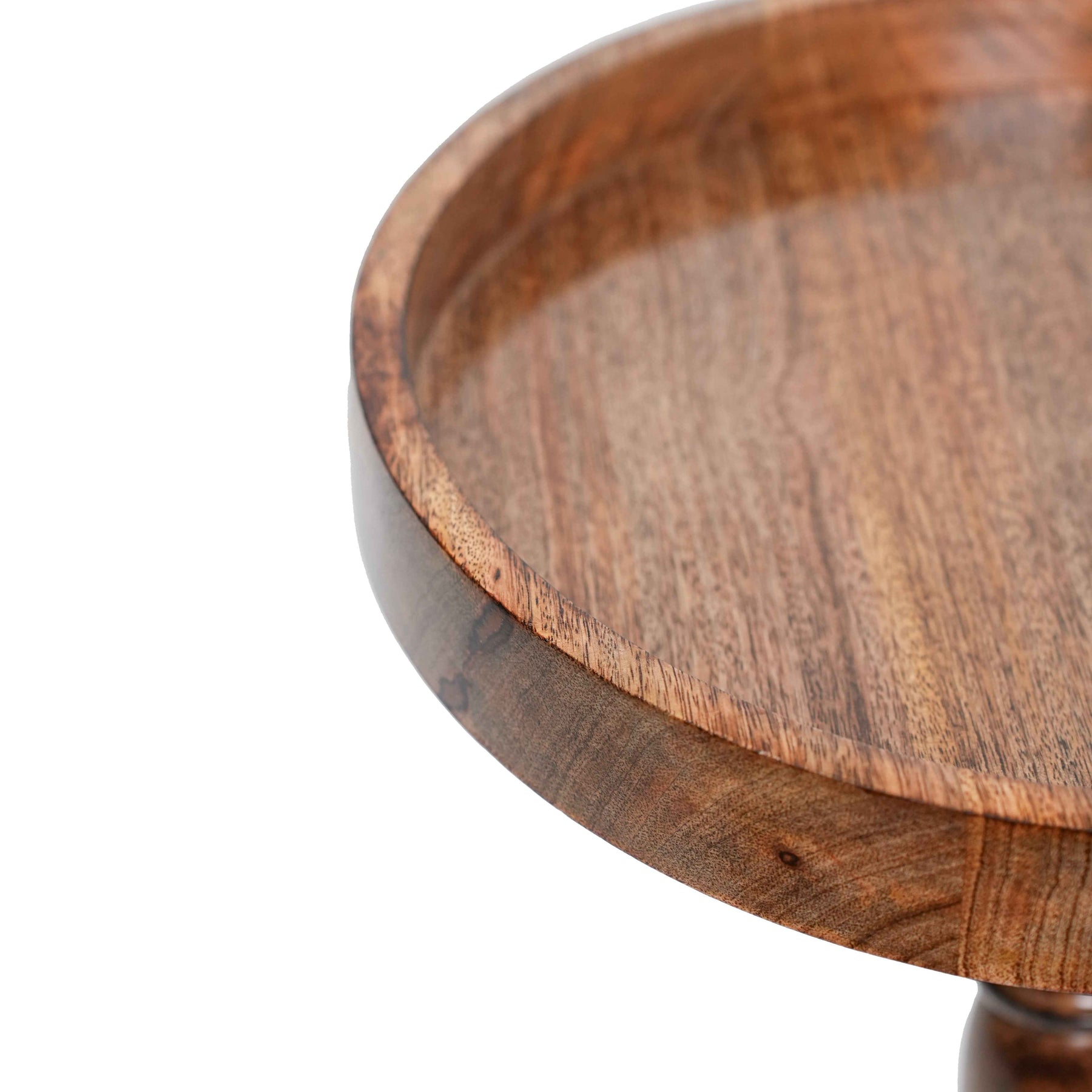 Round Wooden Side Table with Pedestal in Walnut Brown