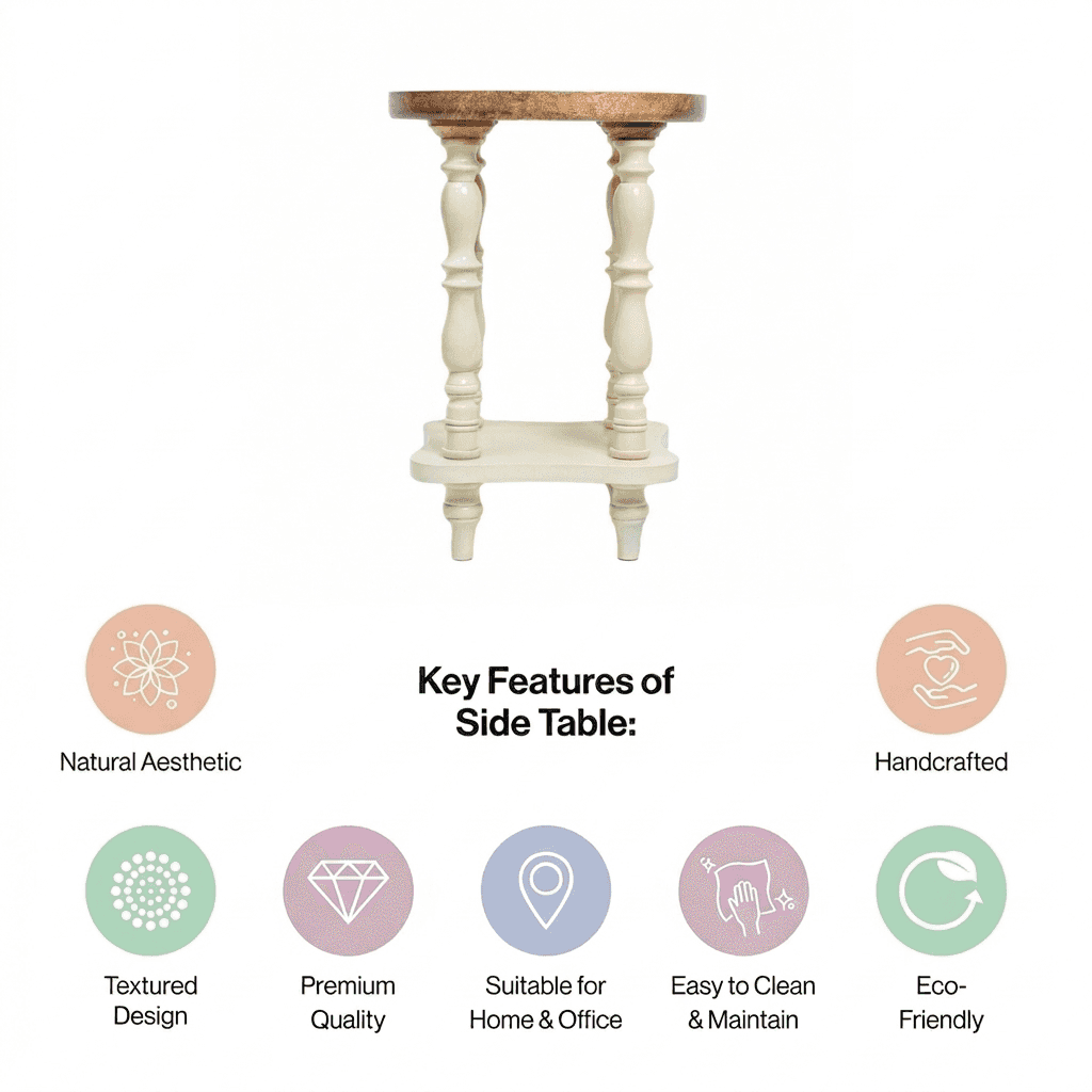Round Wooden Side Table with Storage in Floral Printed