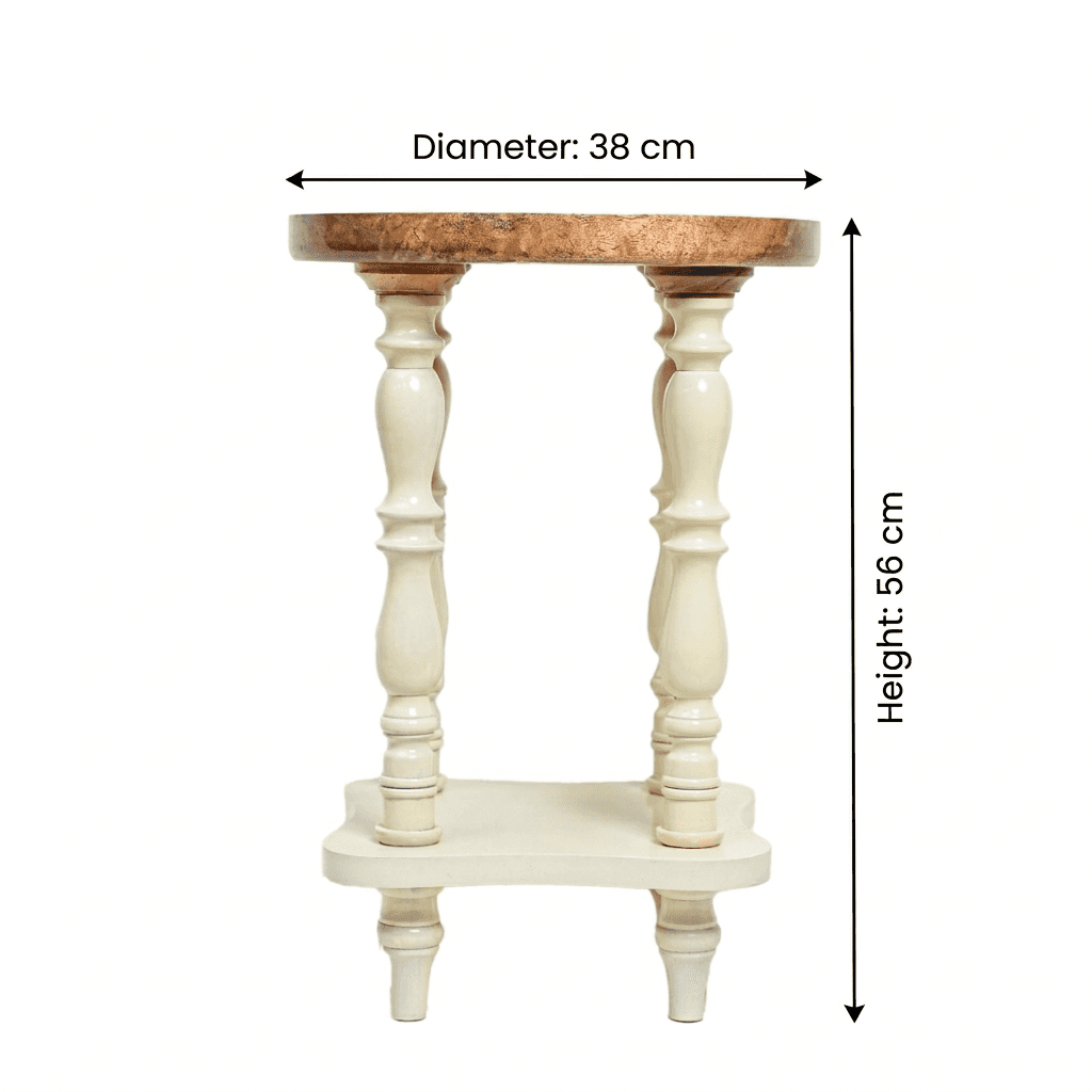 Round Wooden Side Table with Storage in Floral Printed