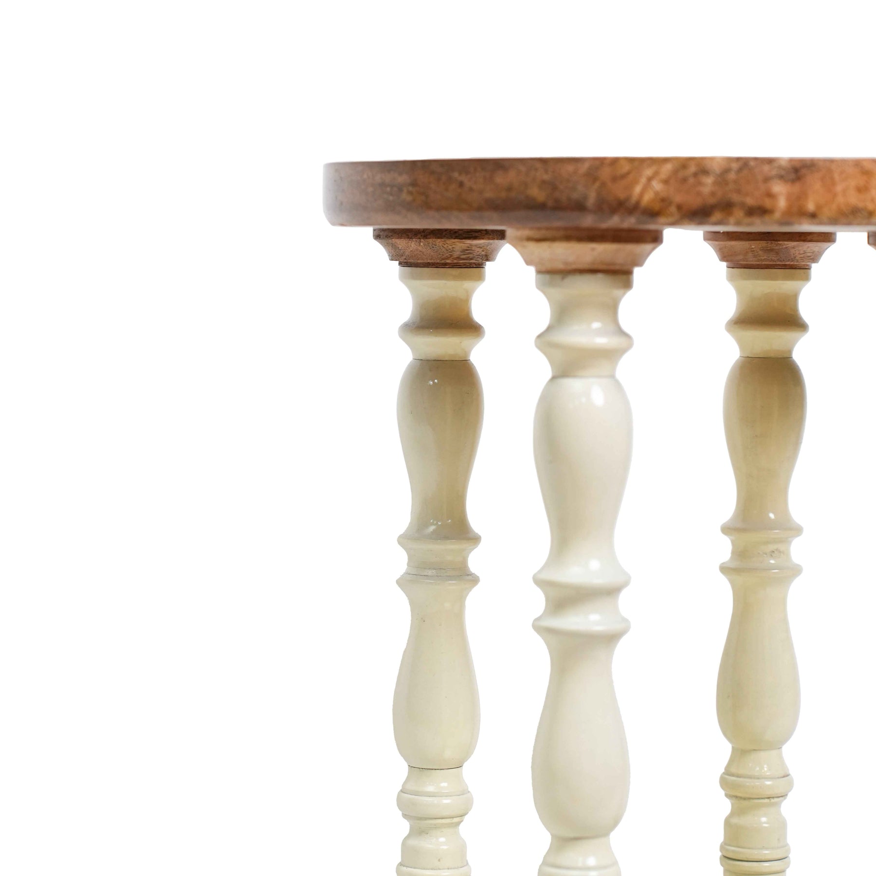 Round Wooden Side Table with Storage in Floral Printed
