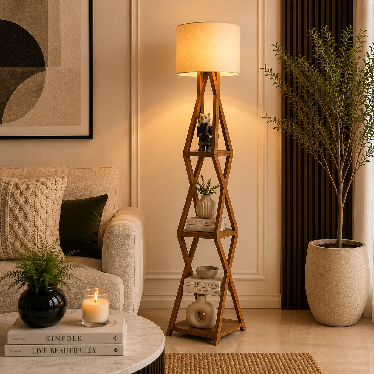 Wooden Italian Floor Lamp with Shade