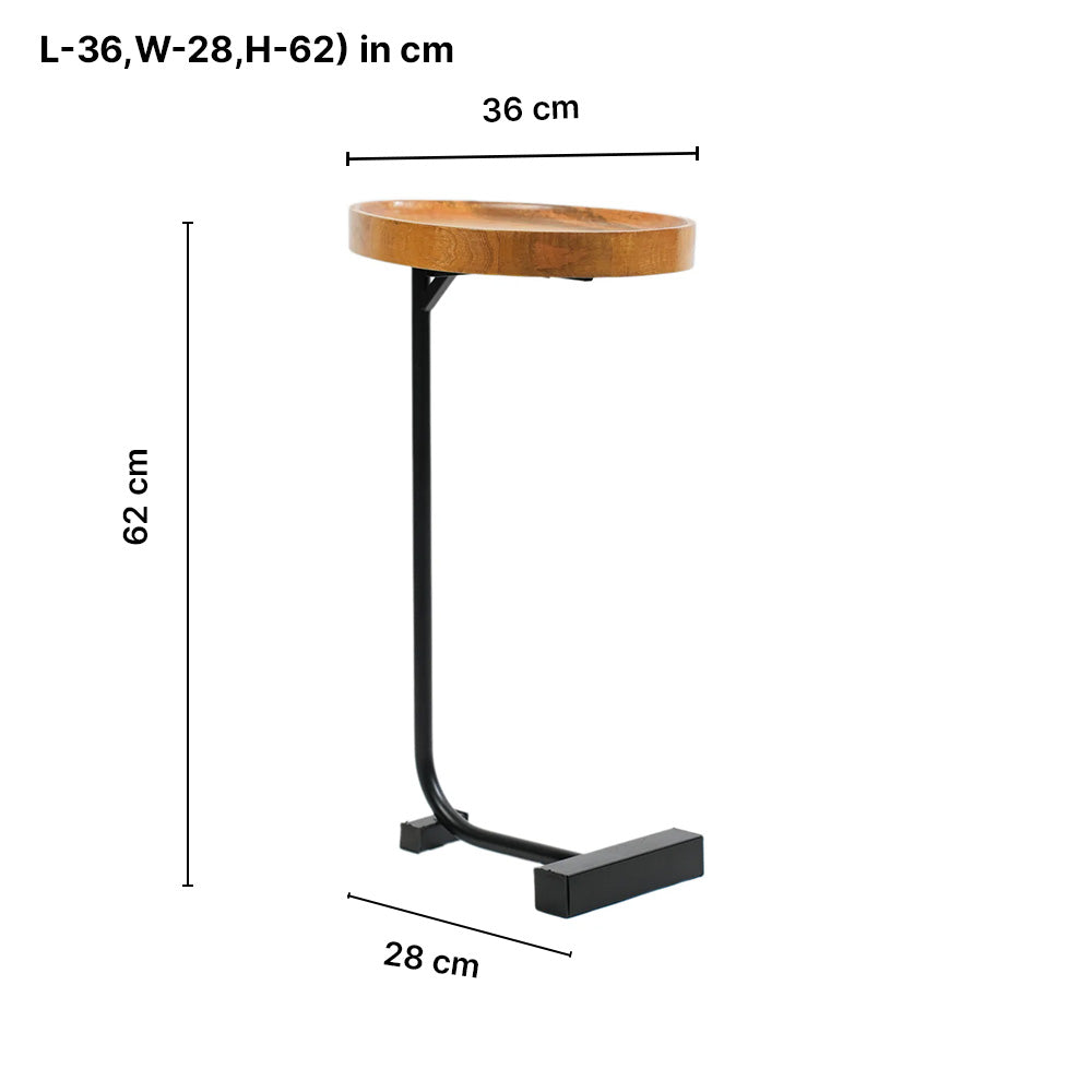 Wooden Tray Top C-Table with Black Metal Base