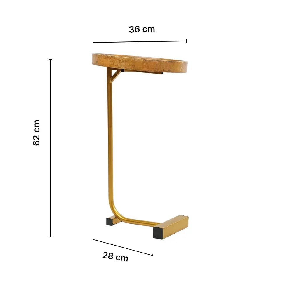 Wooden Tray Top C-Table with Golden Metal Base