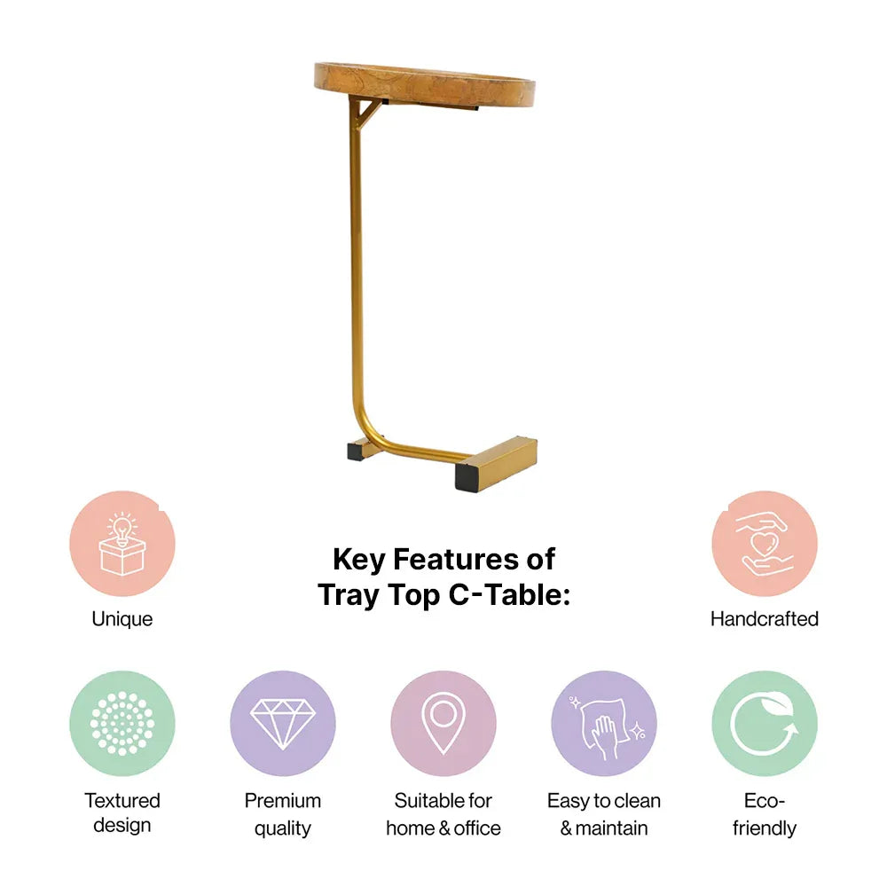 Wooden Tray Top C-Table with Golden Metal Base