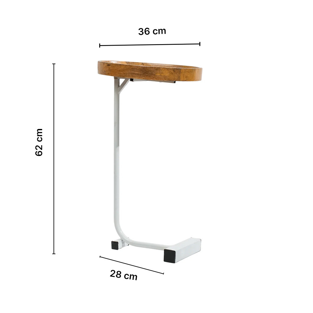Wooden Tray Top C-Table with White Metal Base