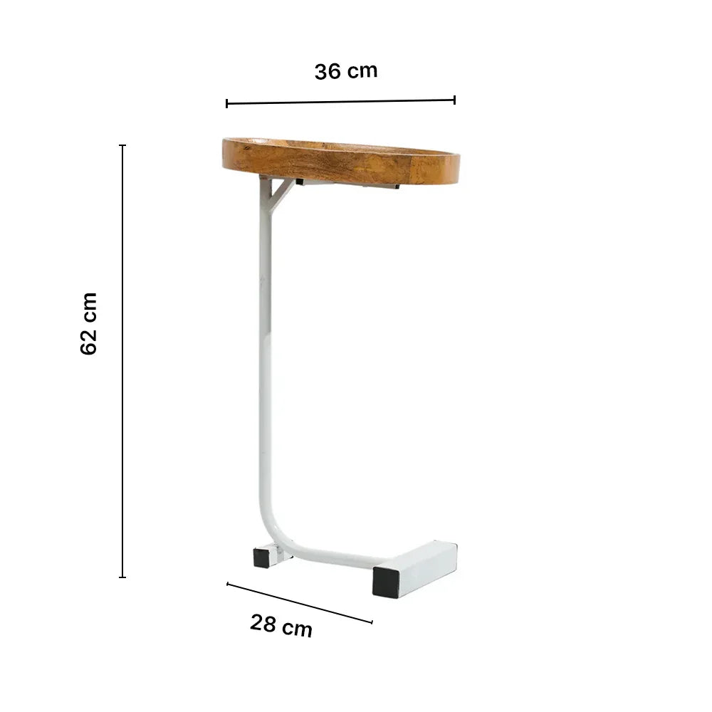 Wooden Tray Top C-Table with White Metal Base