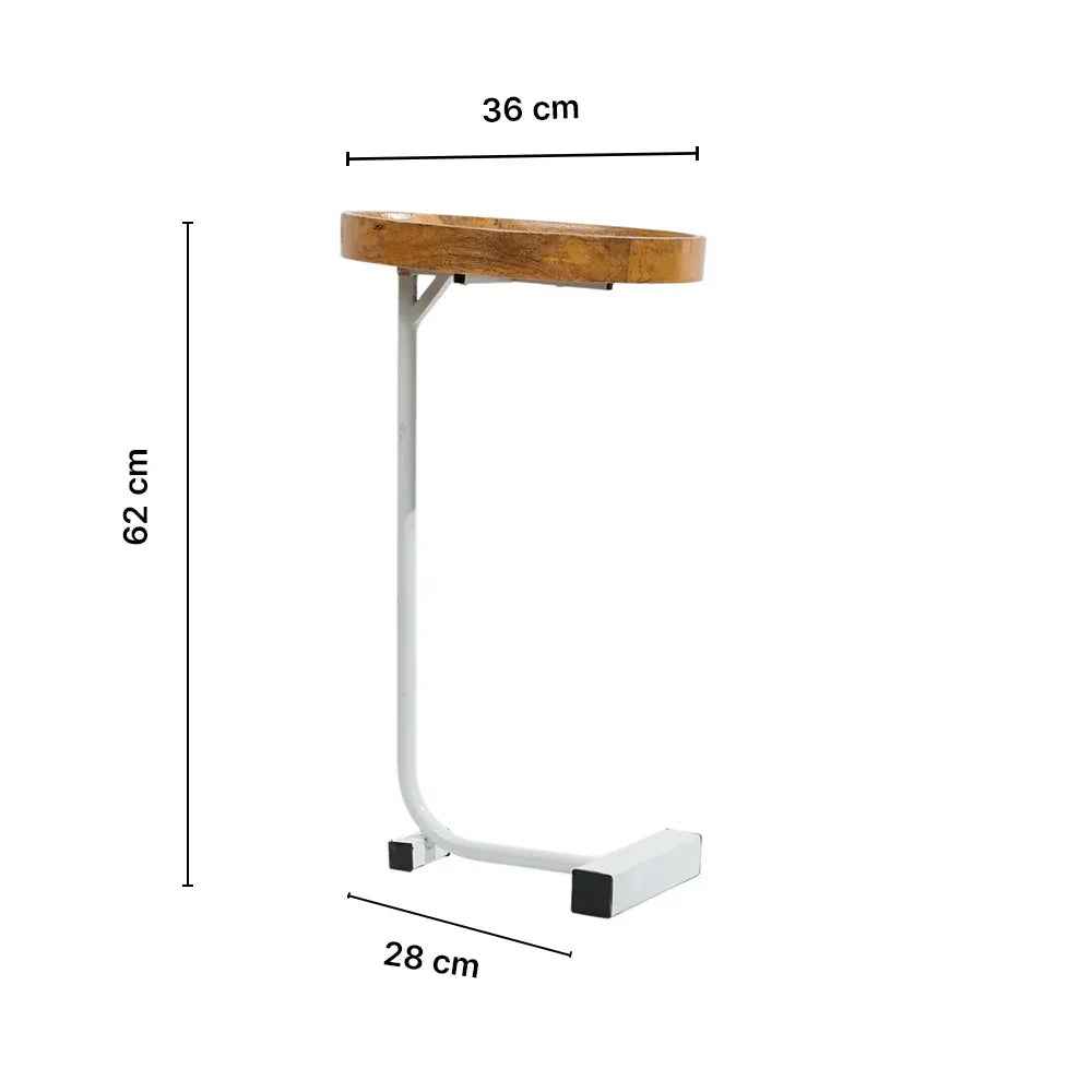 Wooden Tray Top C-Table with White Metal Base