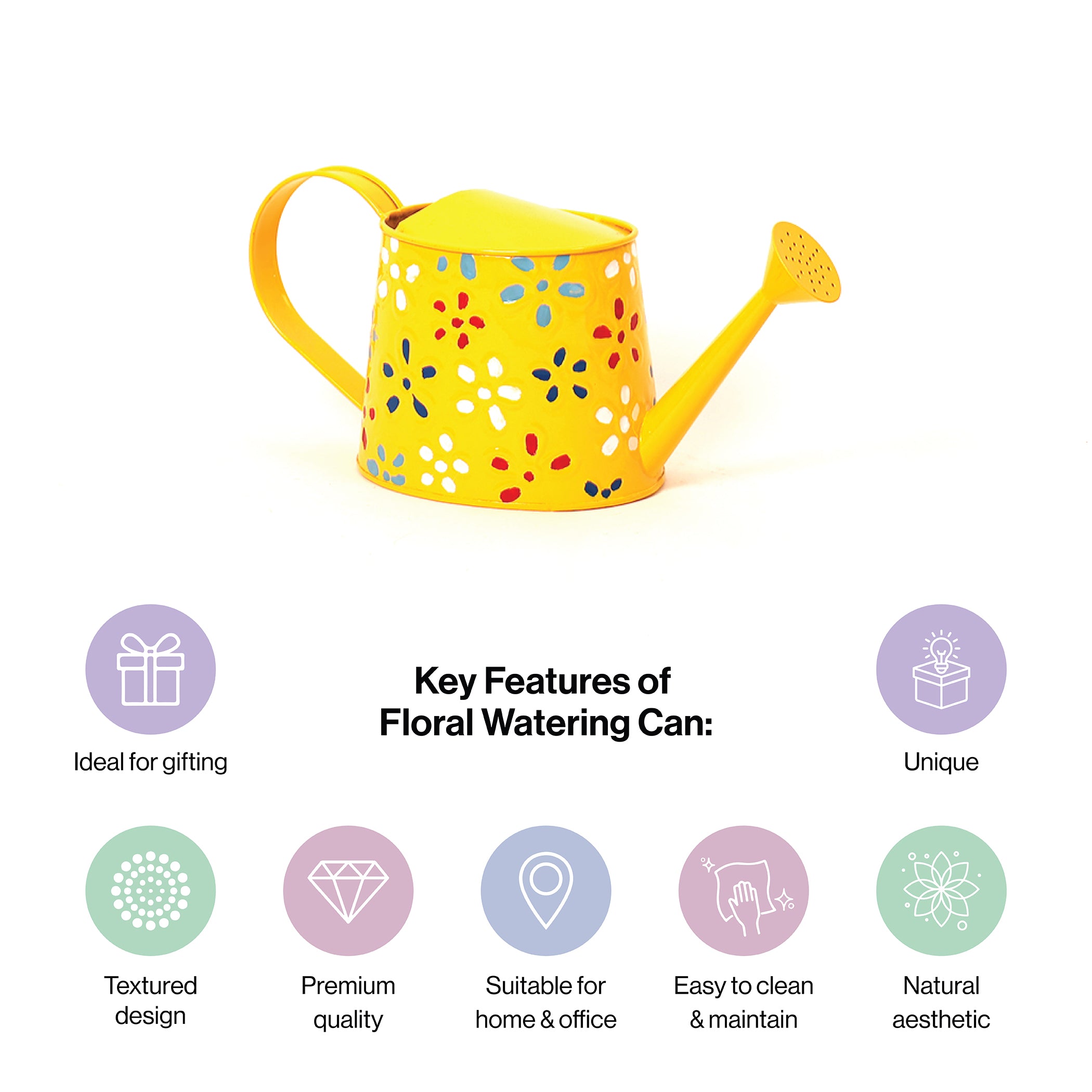 Traditional Watering Can in Floral Print Yellow (Large)