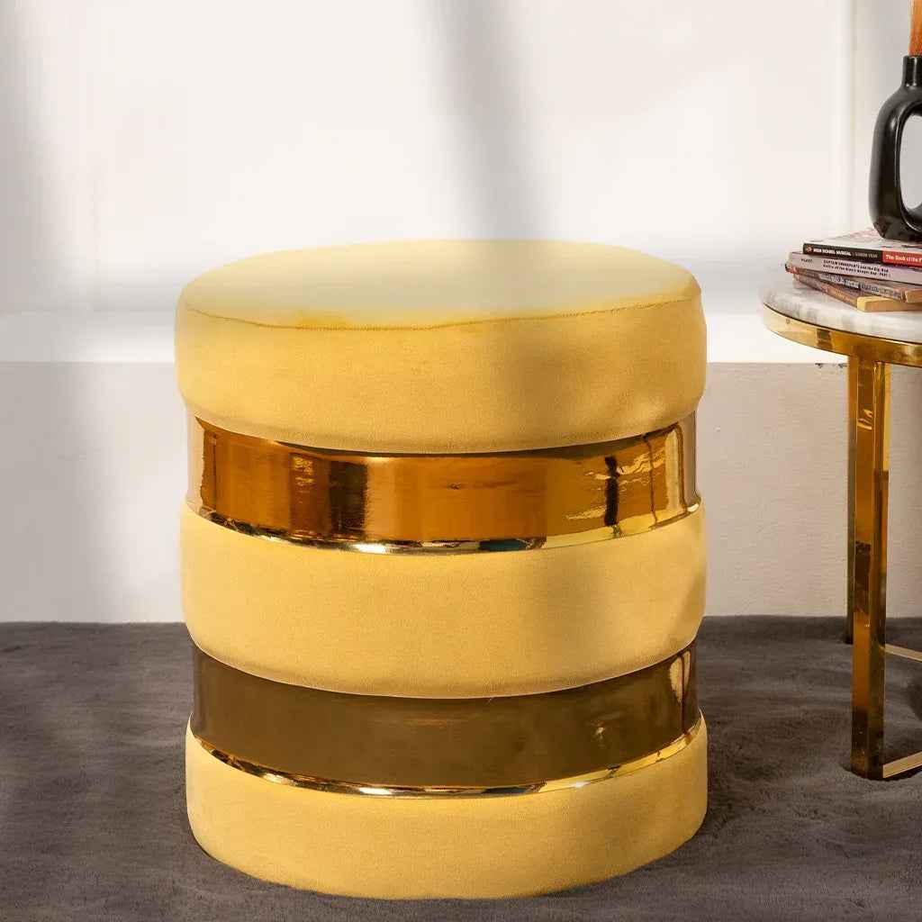 Round Velvet Ottoman Pouffe Stool for Living Room in Marigold