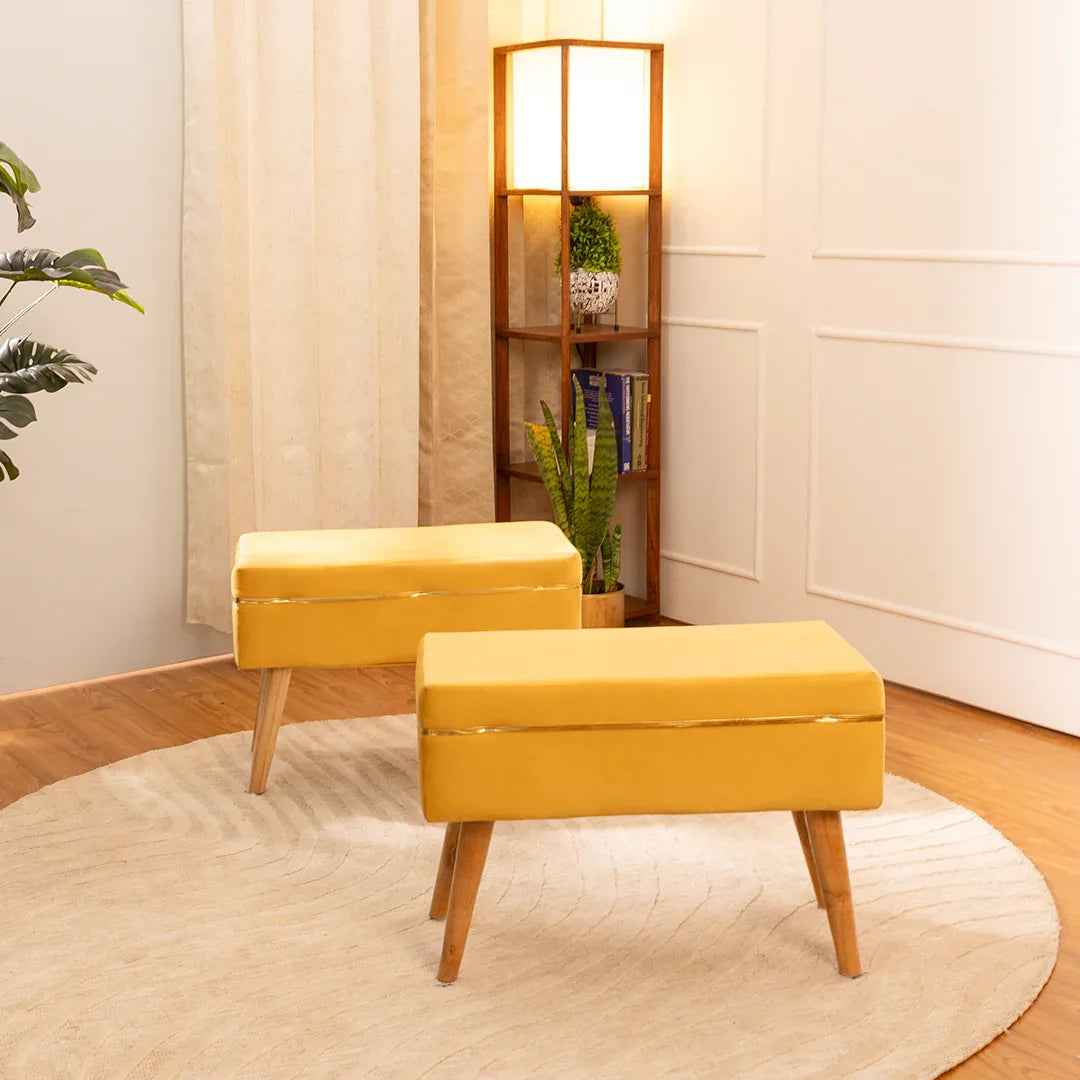 Velvet Oval Bench Set Of 2 In Marigold
