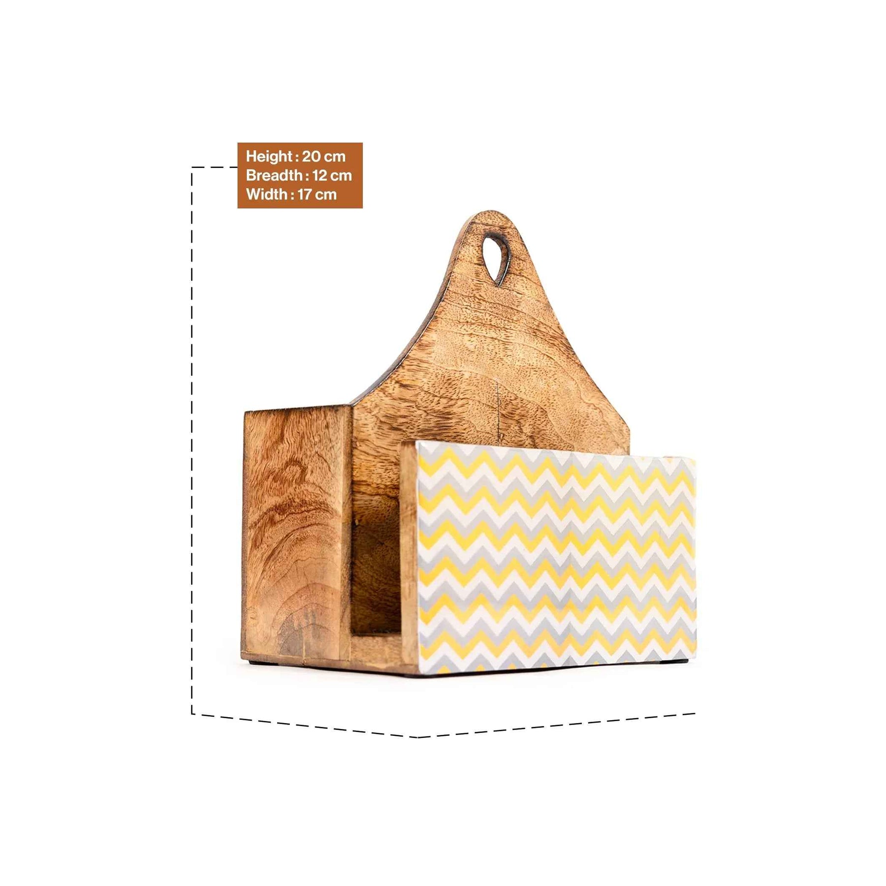 Decorative Mango Wood Tissue Holder with Yellow Zigzag Design