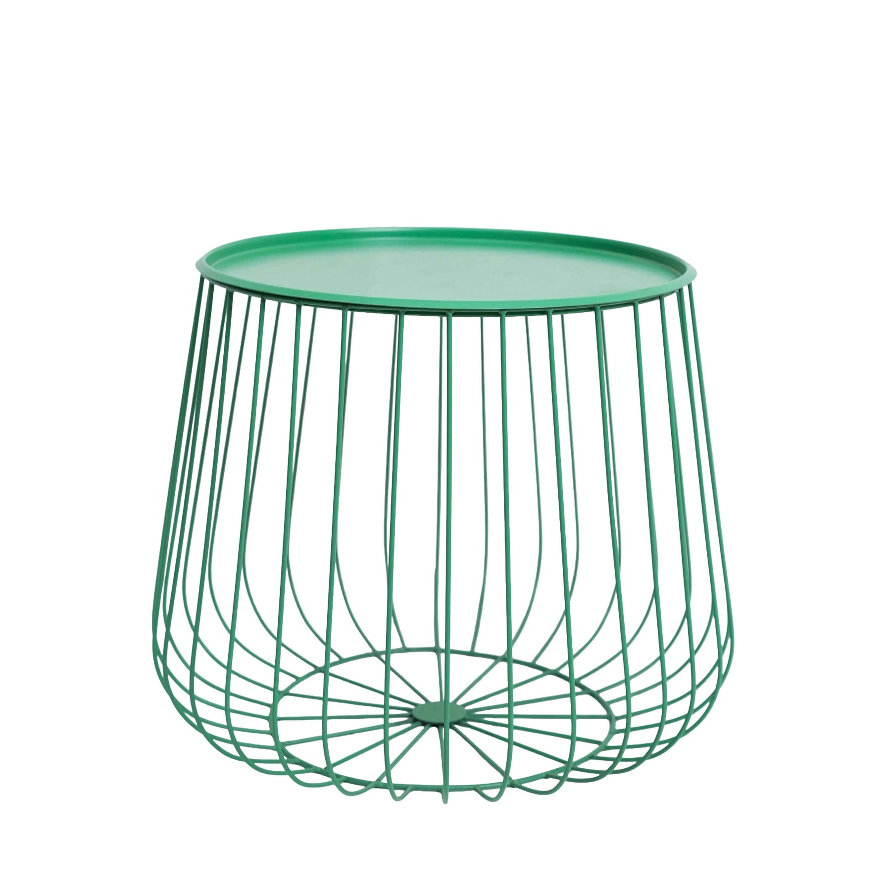 Metal Round Wire Side Table with Storage in Green for Living Room