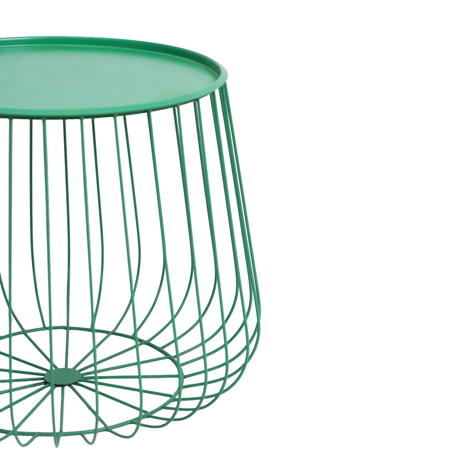 Metal Round Wire Side Table with Storage in Green for Living Room