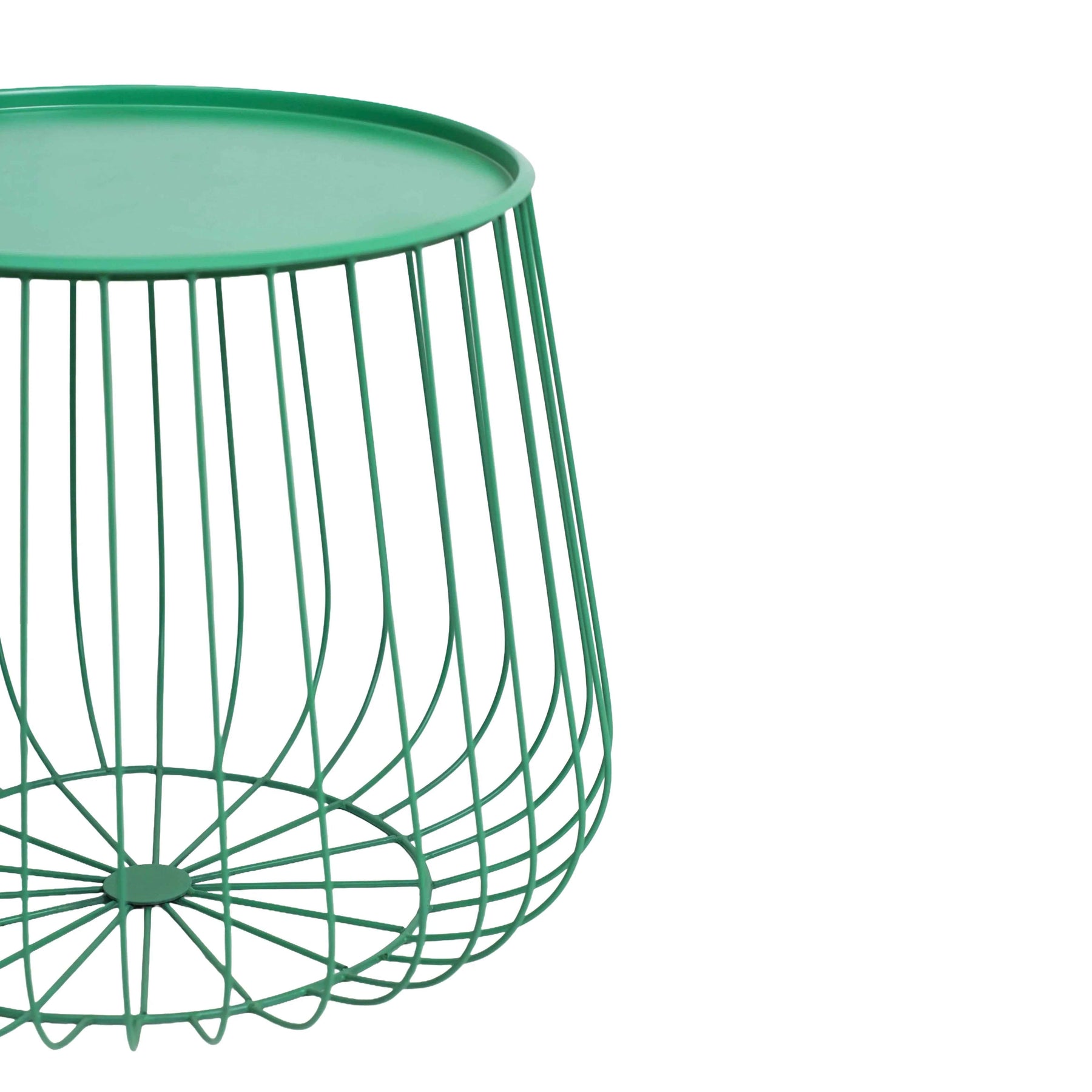 Metal Round Wire Side Table with Storage in Green for Living Room