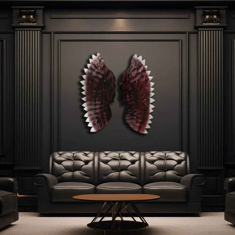 Premium Ruby Red Angel Wings Metal Leaf Wall Art Decor