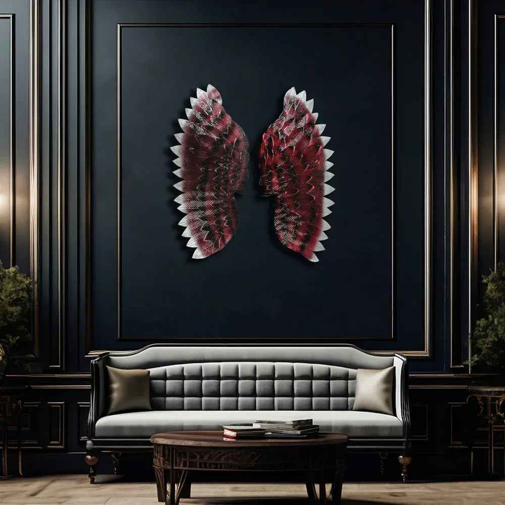 Premium Ruby Red Angel Wings Metal Leaf Wall Art Decor
