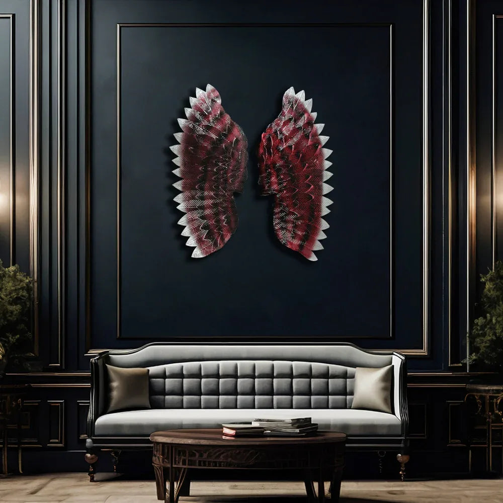 Angel Wings In Red Metal Wall Art For Wall Decor In Living Room