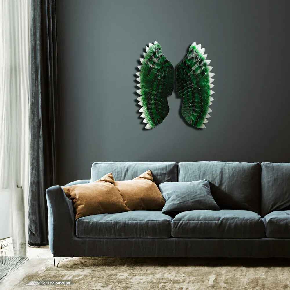 Emerald Angel Wings Metal Leaf Wall Art for Home Decor