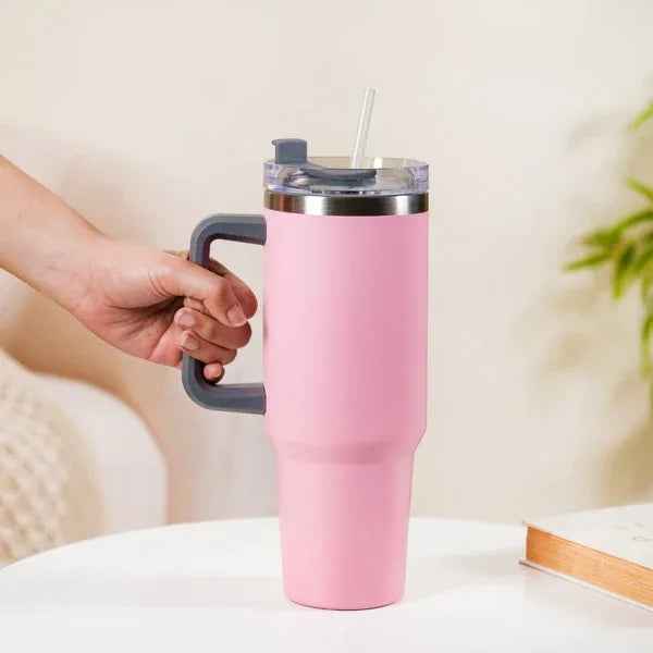 Premium Insulated Tumbler with Handle in Pastel Pink