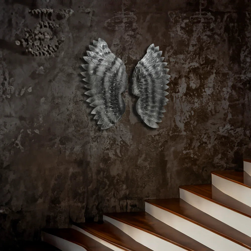 Angel Wings In Charcoal Metal Wall Art For Wall Decor In Living Room