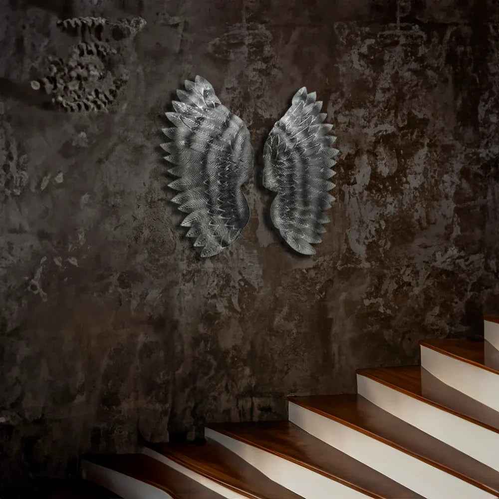 Modern Charcoal Angel Wings Metal Leaf Wall Art for Home Decor