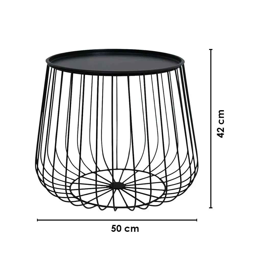 Metal Round Wire Side Table in Black for Living Room and Bedroom
