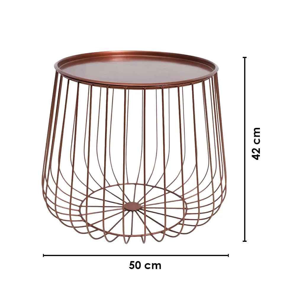 Metal Round Wire Side Table in copper for Home Decor