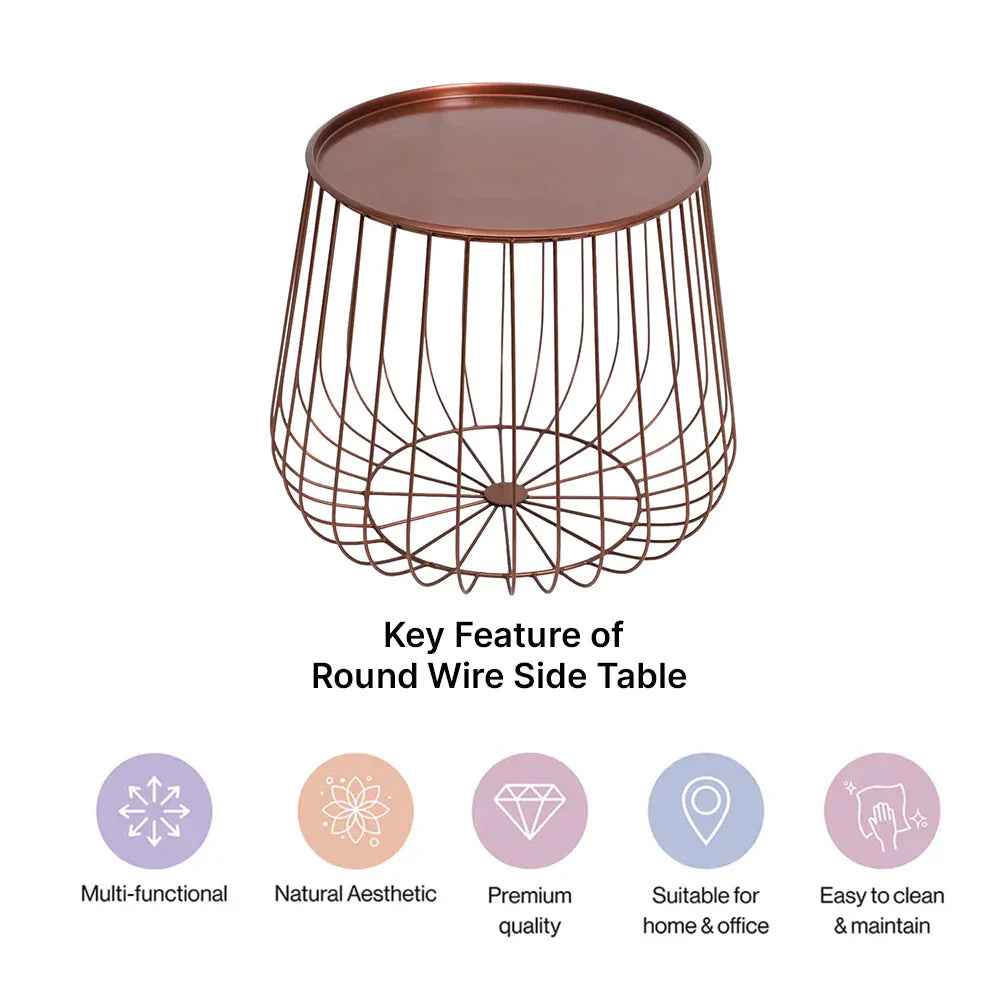 Metal Round Wire Side Table in copper for Home Decor