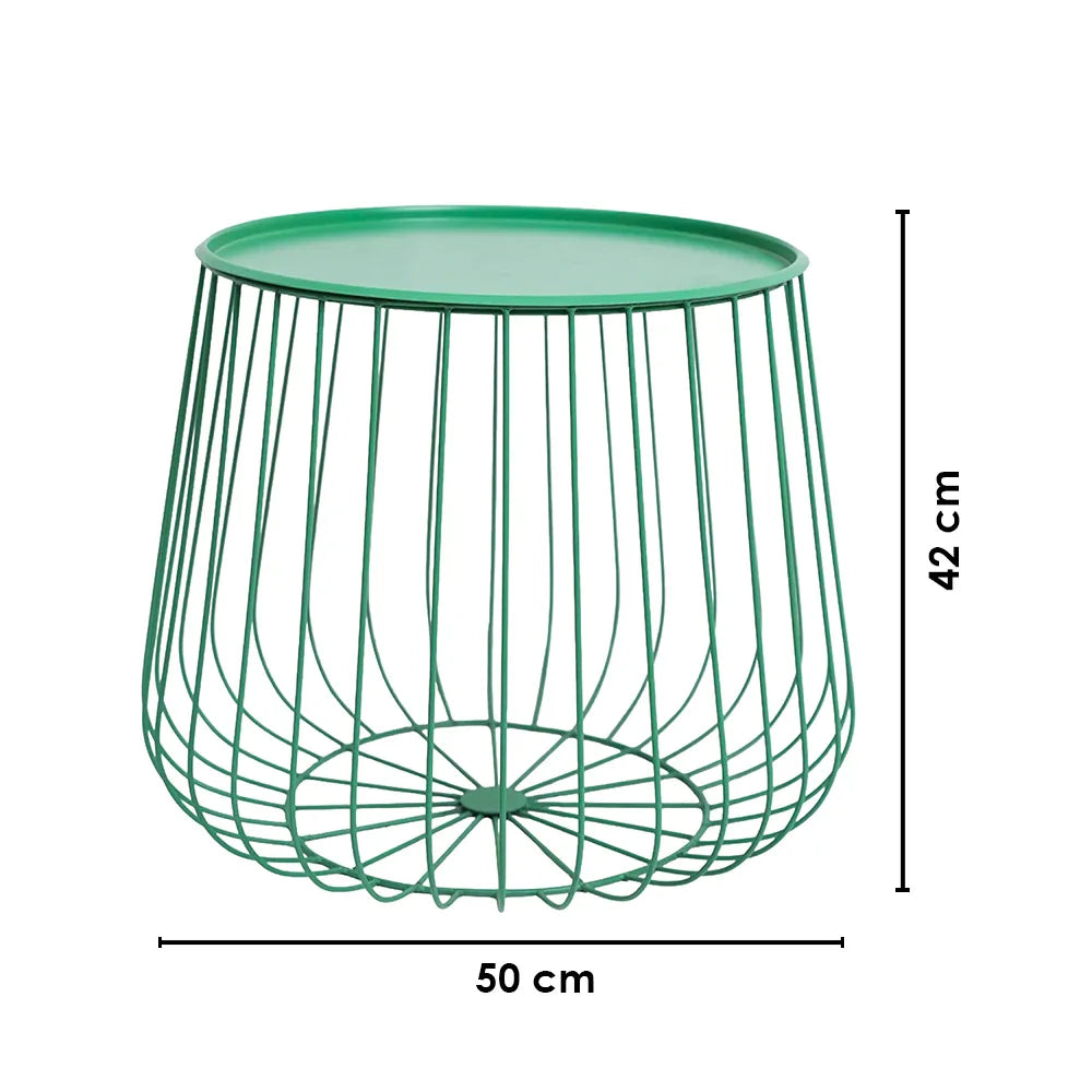 Metal Round Wire Side Table with Storage in Green for Living Room