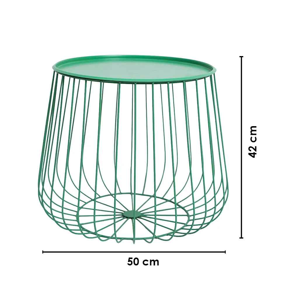 Metal Round Wire Side Table with Storage in Green for Living Room