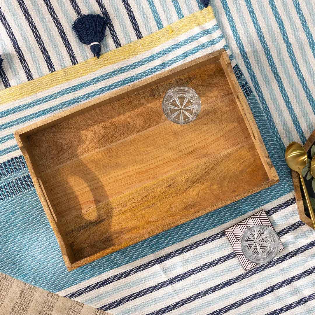 Wooden Breakfast & Snack Serving Tray with Black Floral Design